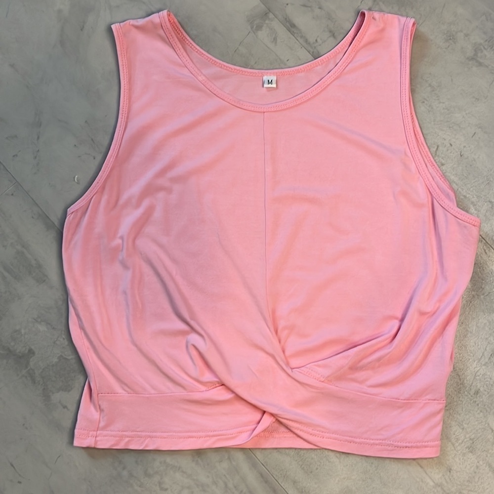 Pink crop Top  athletic or casual top  Twist front bottom NWOT  Size M